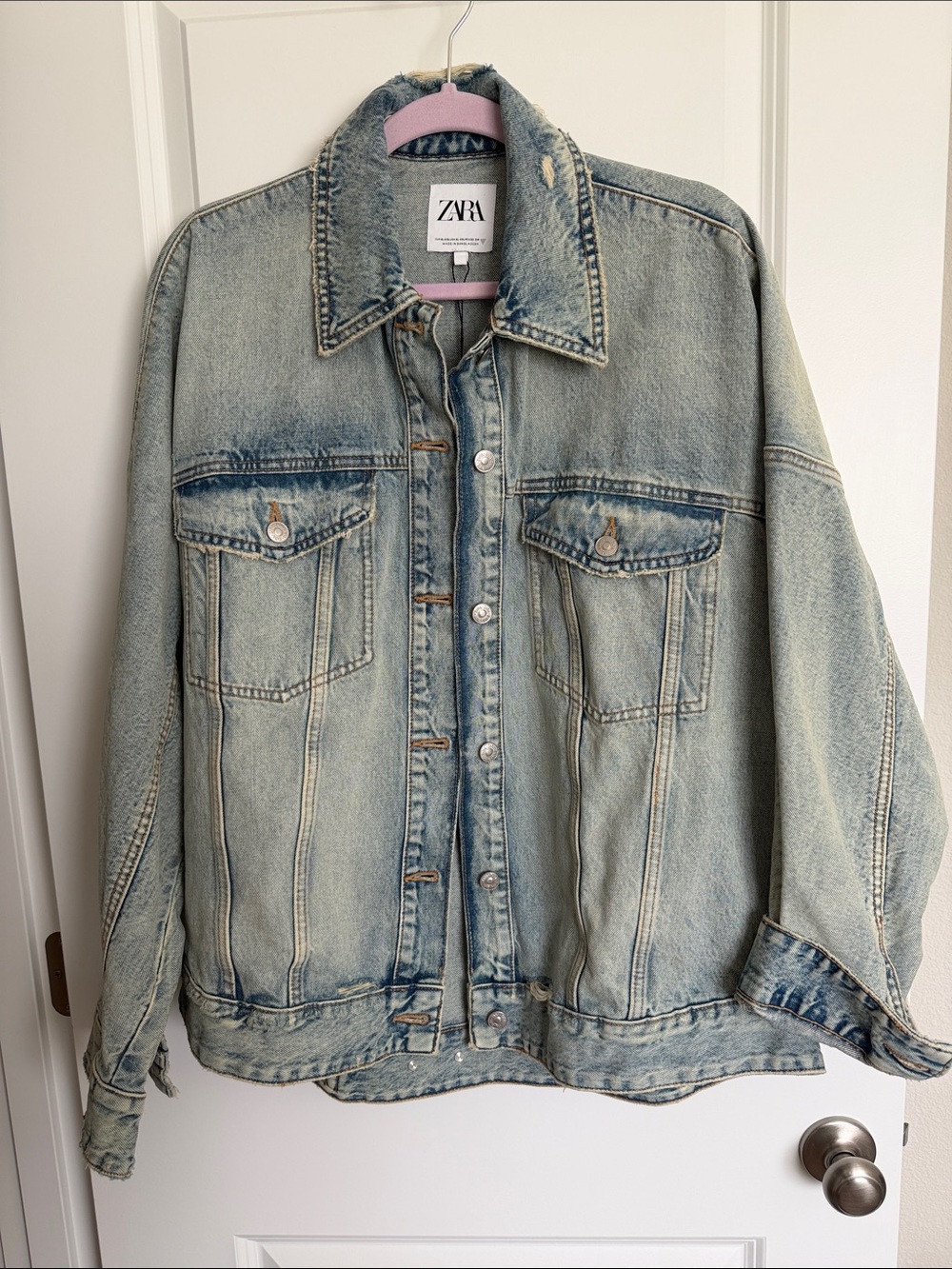 Zara TRF Oversized Light Blue Washed Denim Jacket